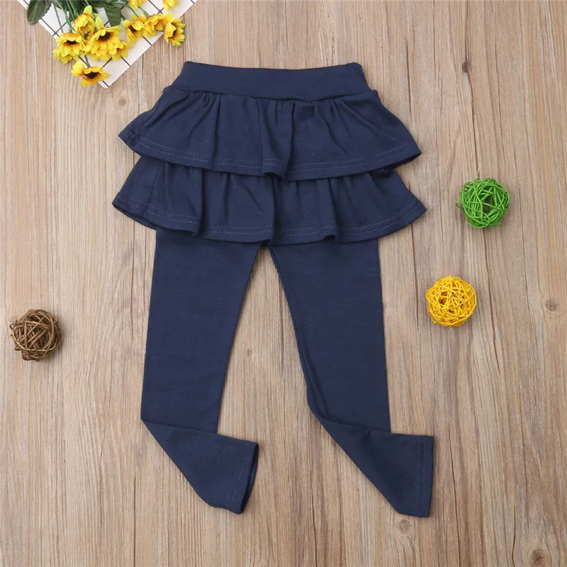 Детские штаны-леггинсы для маленьких девочек двухслойные леггинсы-кюлоты юбка-пачка с оборками теплые леггинсы, штаны юбка-штаны для детей возрастом от 2 до 8 лет - Цвет: Синий