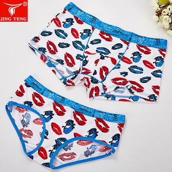 

lovers 2 pieces Underwears Bright Colorful Patchwork Printed Hot Men Boxers Women Panties Male Lady Lovers Underpant L-2XL