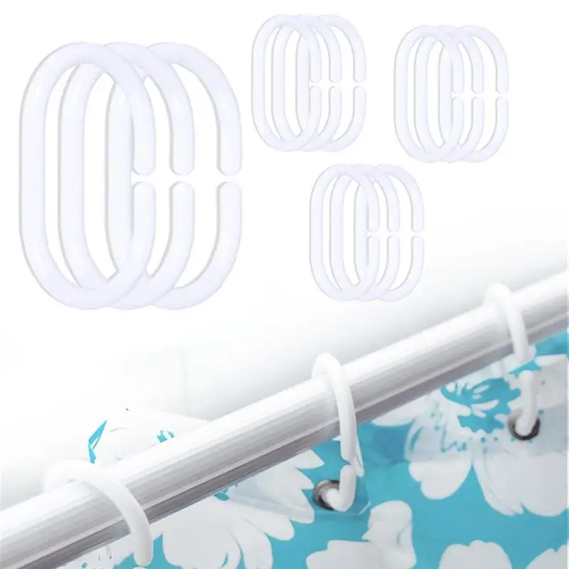 

12pcs C Type Opening Hook Shower Curtain Curtain Buckle Hook White Curtain Shower Ring Ring Bendable Bathroom Hook Household