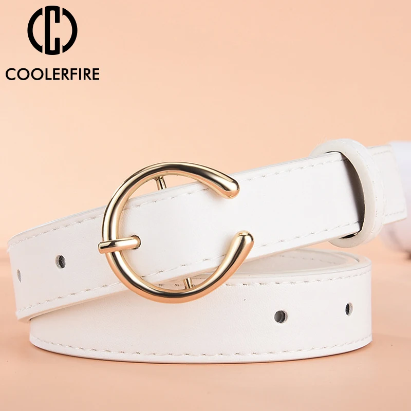 Women Belts Leather High Quality Round Gold Buckle Fashion Belts for Lady Designer Classic Simple Strap for Jeans AL025 1