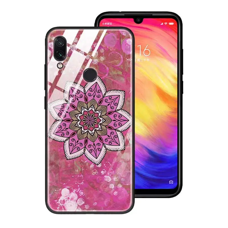 T14 Чехол из закаленного стекла для Red mi 7 8A Note6 7 8 K20 K20 Pro Shell для Xiaomi mi A3 CC9E CC9 силиконовый край чехол Мандала чакра Йога - Цвет: T14