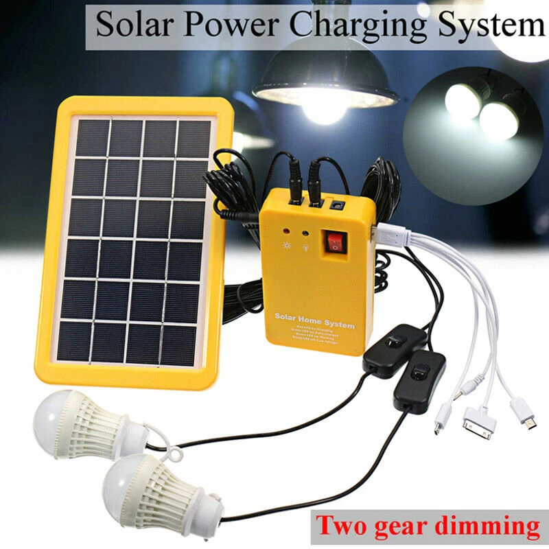 ABUI-Solar Power Panel Generator Usb Charger Home System Outdoor Garden over 2 Led Blubs