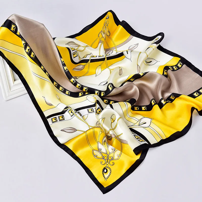 100% 진짜 실크 스퀘어 스카프 여성 65*65cm 항주 순수 실크 목 스카프는 럭셔리 우아한 스퀘어 실크 헤드 스카프 두건  Best5