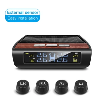 

car TPMS Solar tire temperature wood grain tire pressure monitoring system LCD color screen with 4PCS sensors