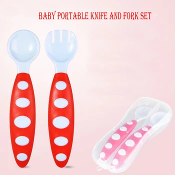 

2Pcs Children Tableware Baby Spoon Fork Tableware PP Material With Storage Box Portable Set Infant Feeding Baby Things