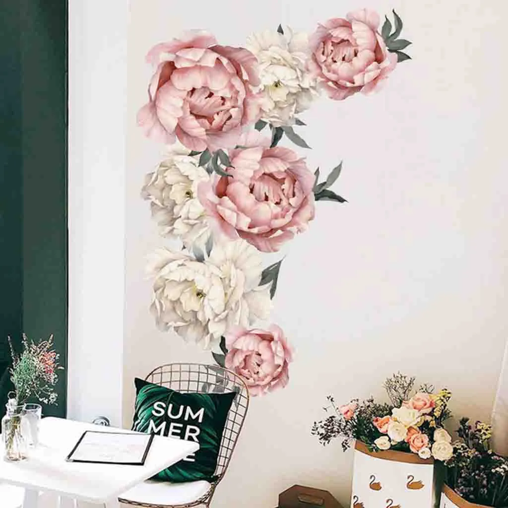 Peony Rose Flowers Wall Art Sticker PVC Paintings Decals Nursery Home Decor Hot 