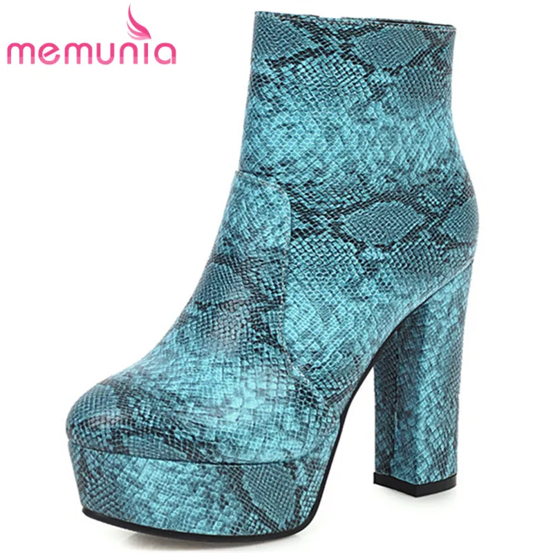 

MEMUNIA 2020 big size 46 women ankle boots snake round toe zip high heels platform boots fashion party wedding shoes woman