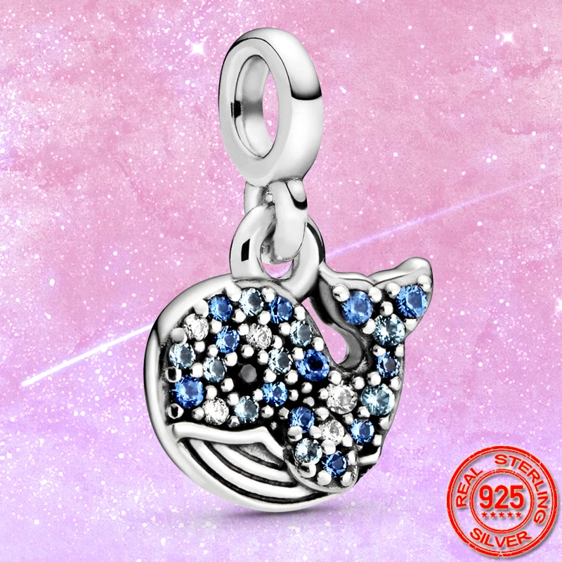 

New Arrival 925 Sterling Silver My Blue Whale Dangle Charm Beads Fit Original Pandora Me Bracelets Fashion Jewelry Making Gift