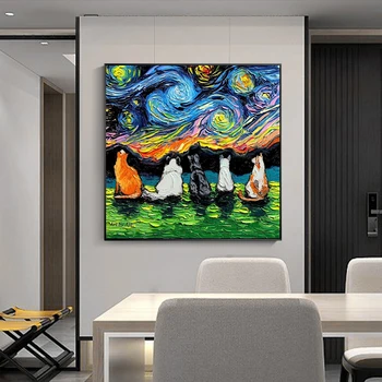 Animal in Starry Night Abstract Oil Paintings Printed on Canvas 4