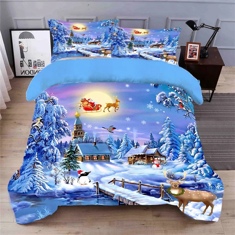 Домашний Детский здоровый 3D комплект постельного белья синий цвет подкладка пододеяльник простыня наволочки Рождественская елка и Снежный олень