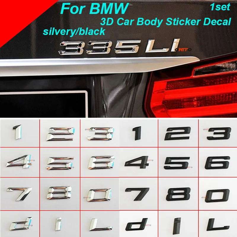 

1set ABS Chrome Number Letter 3D logo for bmw 3 5 7 series 0/1/2/3/4/5/6/7/8/d/L car rear bumper trunk emblem Badge Sticker Logo