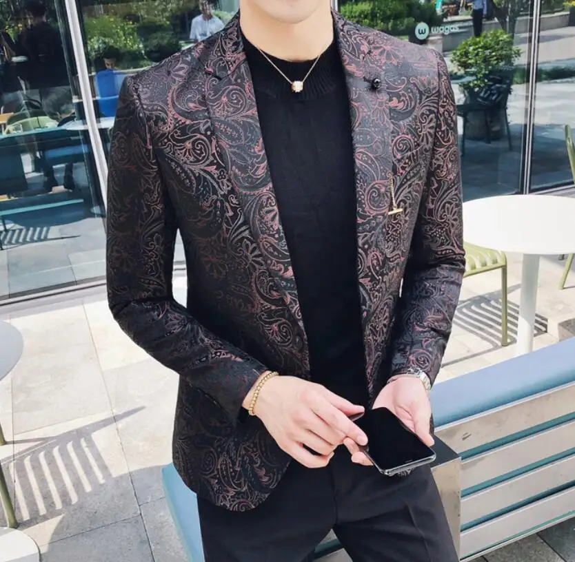 

Luxury Royal Palace Jacquard Masculino Hight Qulaity Hombre Casual Paisley Print Suit Jacket Wedding Prom Blazer