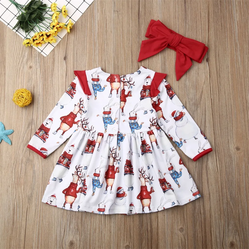 Рождественское платье для маленьких девочек повязка на голову, Рождественский комплект одежды из 2 предметов повседневное праздничное платье Рождественский комплект