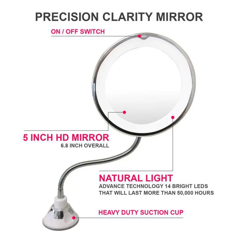 10x увеличительное светодиодный зеркало для макияжа с подсветкой, увеличительное туалетное зеркало с присоской