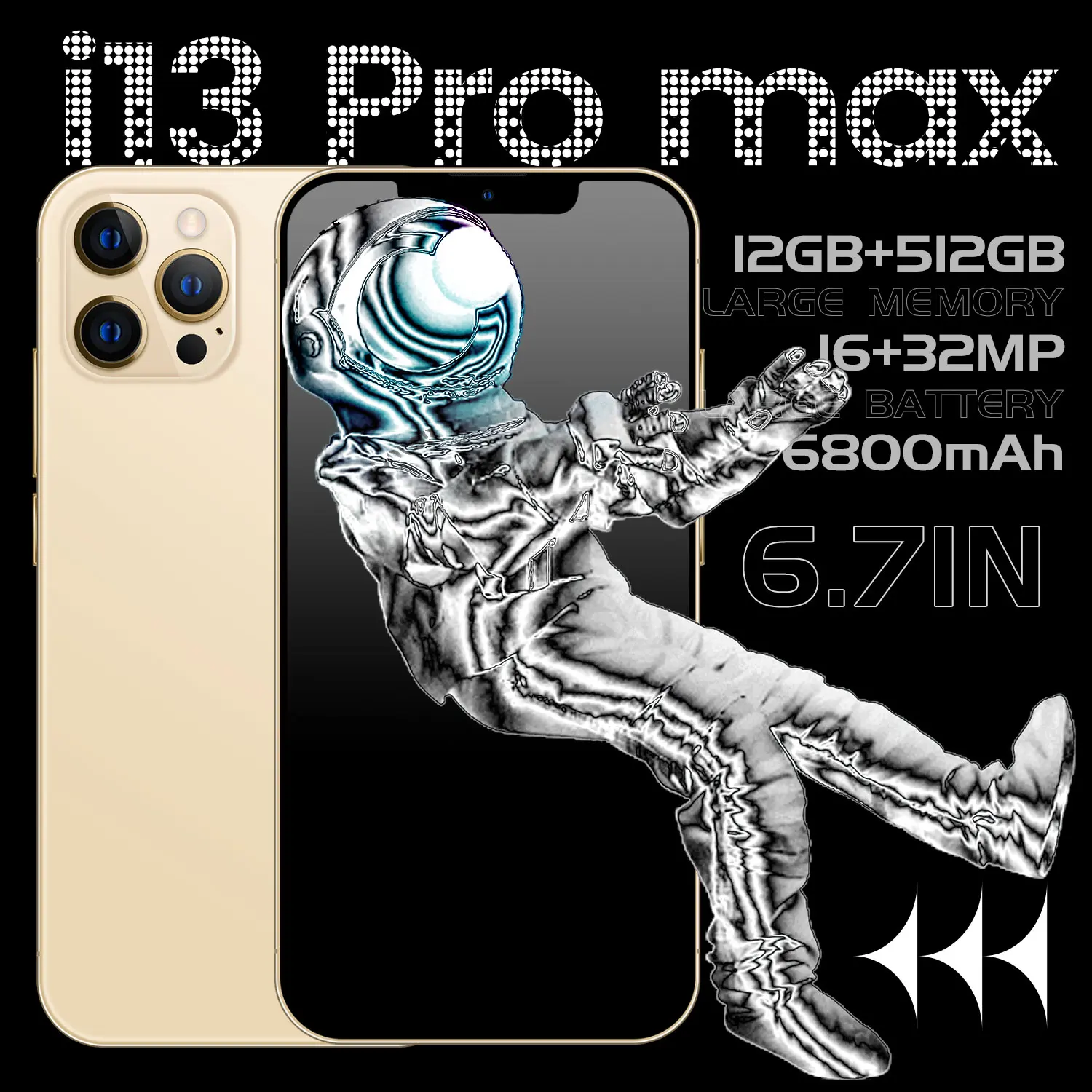 Teléfono Inteligente I13 Pro max 4G LTE 5G, versión Global, 6,7 pulgadas, identificación facial, 12GB de RAM, 512GB de ROM, 16 + 32MP, 6800mAh - Imagen 3