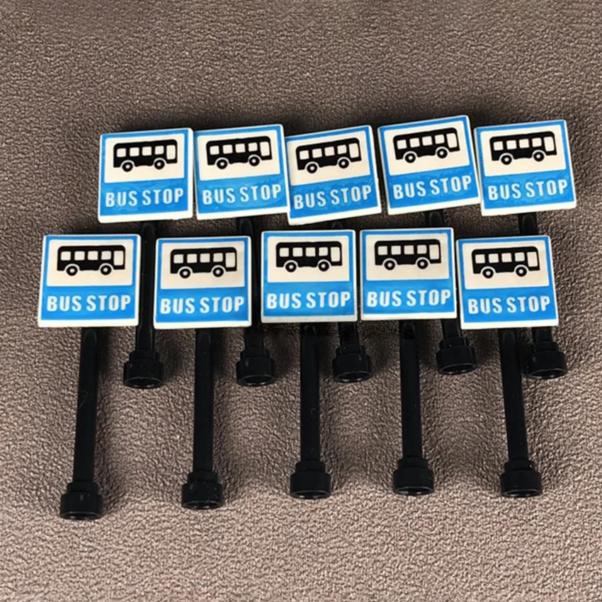  10Pcsset DIY Street Road Traffic Warning Sign Building Blocks Legoingly City Street MOC Baseplate Accessories Bricks Kids Toys (2)