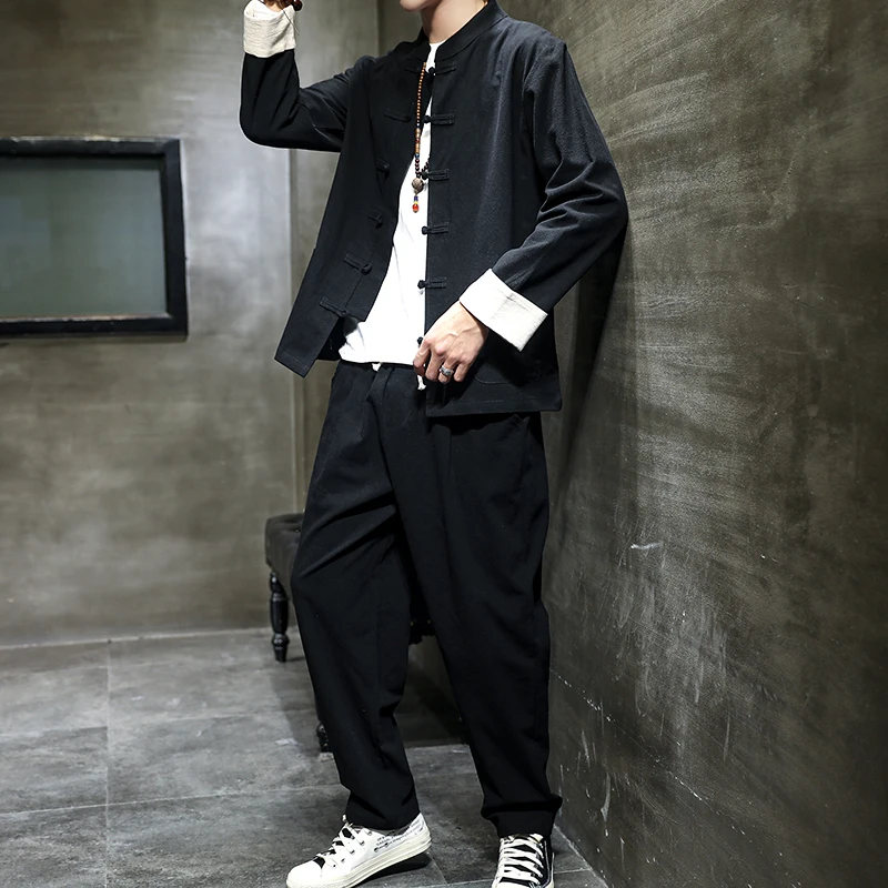 Chinese Traditional Costume Chinese Men Hanfu Top Men Clothes Track Suit Set