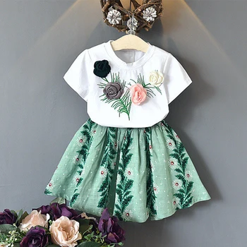 

Girls Clothing Set 2020 New Summer Princess Dress Elegant Casual Flower Pattern Costumes Party Skirt set Children Clothing 3-7Y