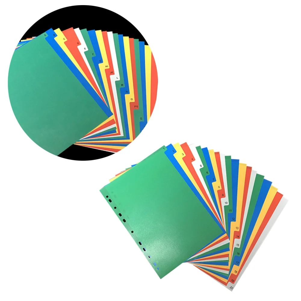 Separadores de etiqueta de plástico para etiquetas clasificadas, página de índice colorida A4 de 20 páginas (número impreso a Color)