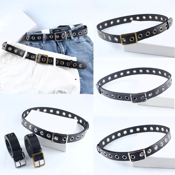 

Punk Streetwear Punk Wind Belt Female Wide PU Leather Korean Jeans Fashion Decorative Double Row With Corn Belt Adjustable