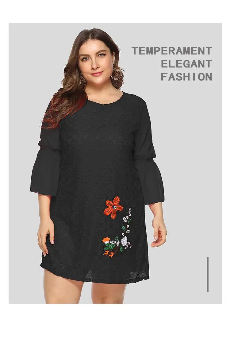 L-5XL, весна, новое женское кружевное платье, 4XL, большой размер, женские Мини кружевные платья с расклешенными рукавами, элегантные красные вечерние платья, плюс размер