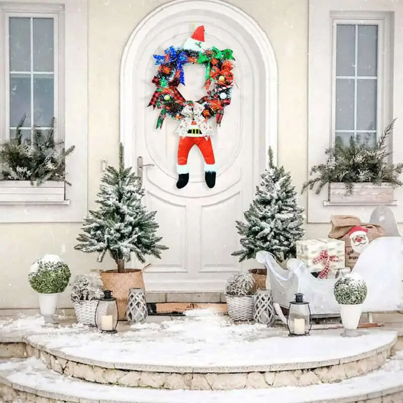 

Artificial Christmas Decoration Santa Claus Wreath With LED Light Hanging Deco