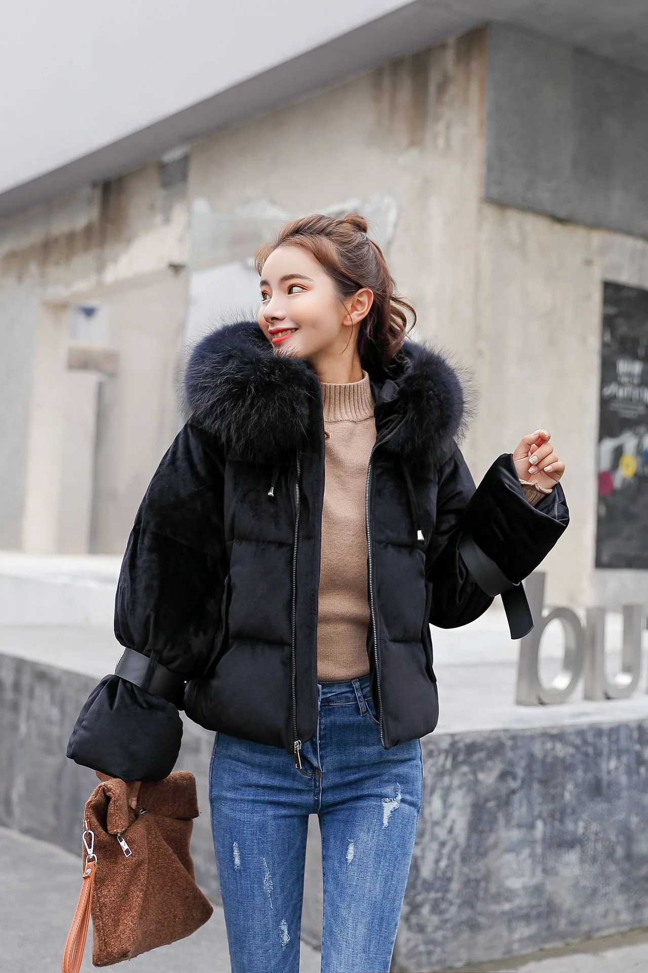 

Gold Velvet down Feather Cotton-padded Clothes Women's Short down Coat Korean-style 18 New Style Cotton-padded Jacket Coat Genui