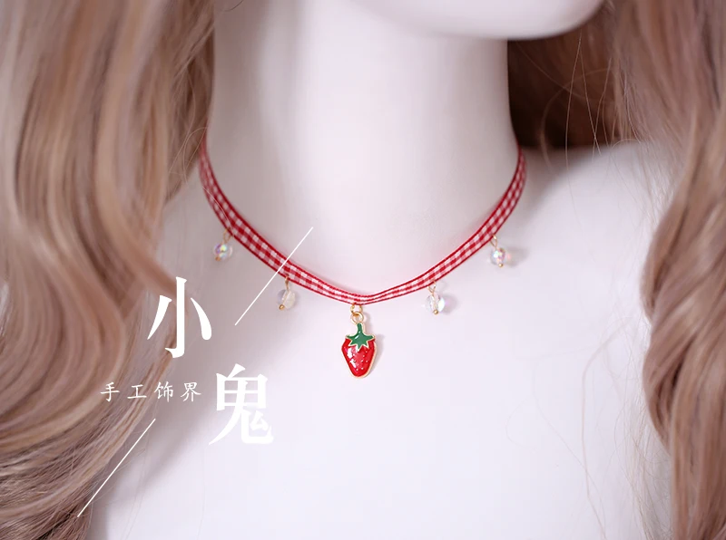 necklace 4 Kawaii сладкий клубника мягкие кружевные волосы "Лолита" обруч японская сестра KC соломенная шляпа край оголовье косплей аксессуары для волос ручной работы - Цвет: necklace 4