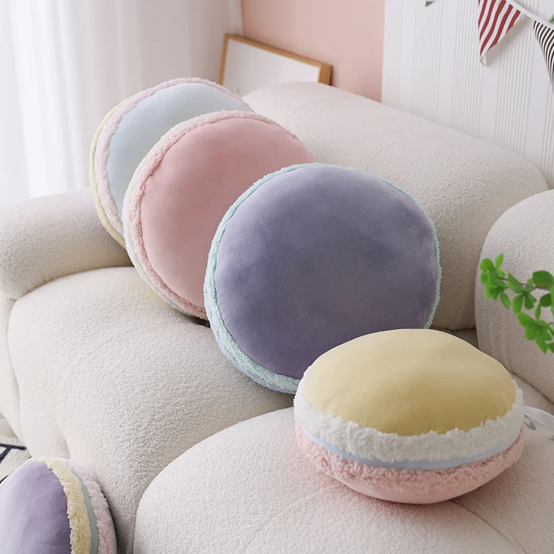 New Pure Color French Macaron Round Cake Creative Plush Doll Pillow Cushion Gift With Core Home Decoration