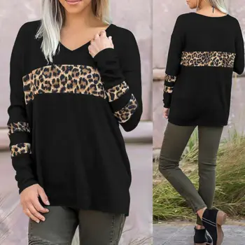 

Womens Leopard Print Top Blouse Ladies Long Sleeve V Neck Button Shirt Tops Oversized Jumper Pullover Tops
