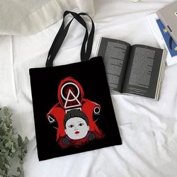 Popular Movie Squid Game Tote Bag Hot Selling Trendy Foldable Eco-friendly Shopping Bag 3D Print High Quality Female Canvas Bag
