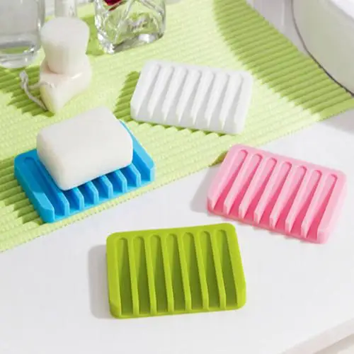 

Flexible Bathroom Silicone Soap Dish Storage Holder Soapbox Plate Tray Drain Portable Soap Dishes Household Merchandises
