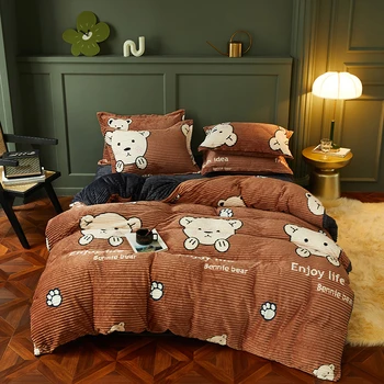 

AB Side Super Soft Velvet Duvet Cover Winter Thick Quilt Cover Cartoon Bear Print Boy Girl Room Bed Comforter Case 4 Sizes