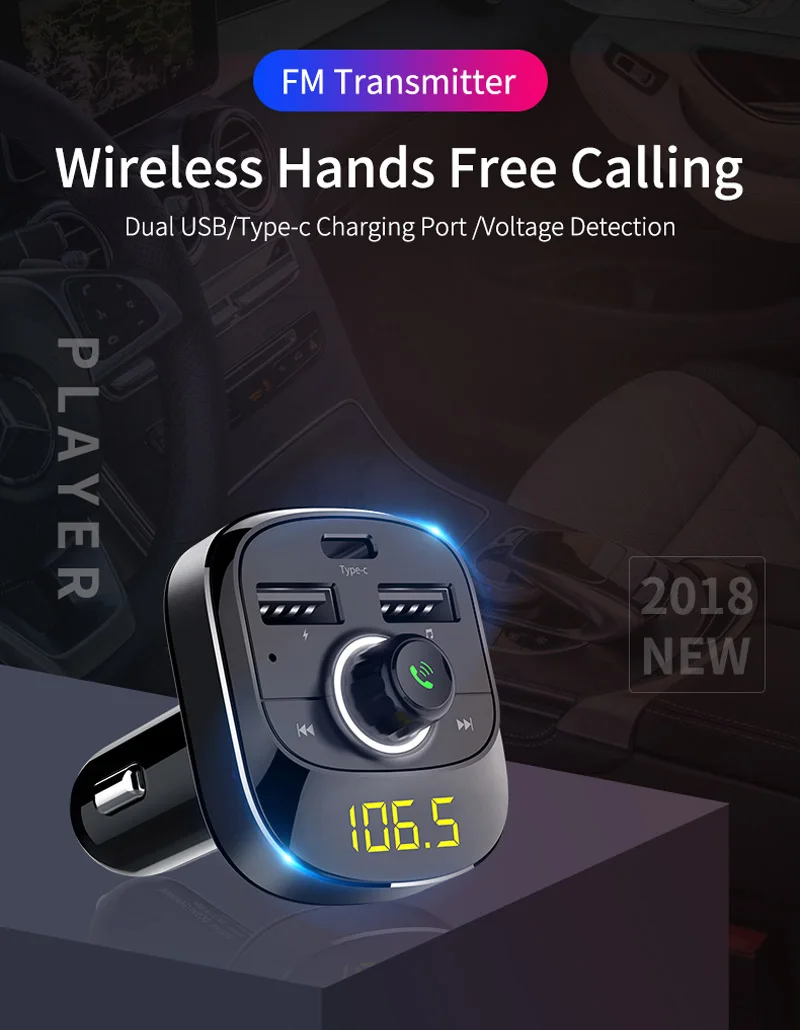 JaJaBor fm-передатчик беспроводной громкой связи Bluetooth автомобильный комплект Двойной USB+ type-C зарядный порт Поддержка TF карты U диск воспроизведения