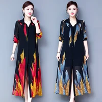 TingYiLi Summer Cardigan Long Chiffon Blouse Shirt Korean Elegant Long Sleeve Ethnic Print Kinomo Cardigan Women 1