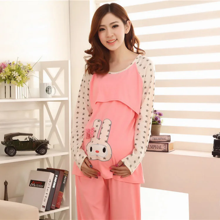

Fashion Rabbit Lactation Garment Nursing Clothes Spring And Autumn Feeding Service Confinement Clothing Maternity Clothes