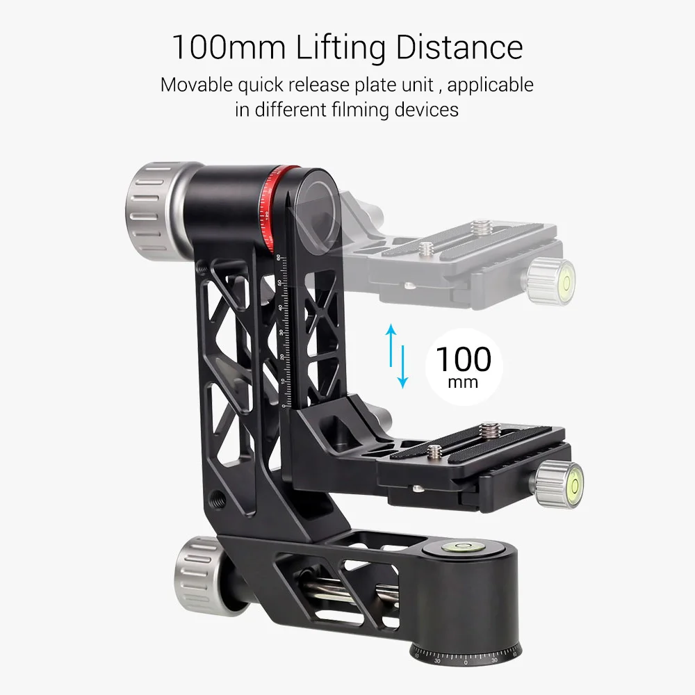 Panoramic Gimbal Tripod Head with QR Plate 1/4 Inch & 3/8 Inch Screw for Birdwatching Camera Smartphone Max. Load 25kg/55lb