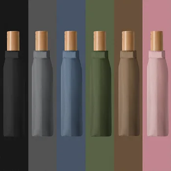 

Eight Bone Male Umbrella Solid Color Simple Three-fold Folding Umbrella Solid Wood Handle Men's Business Umbrella