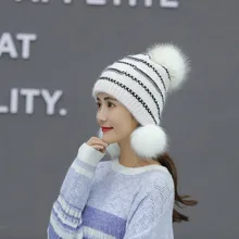 Зимние наушники для взрослых женщин и мужчин, вязаная шапка с помпоном, теплая шапка