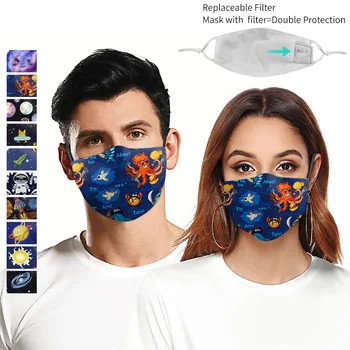 

Washable Cute Face Mask Print Planet Cartoon Protective Mask Reusable PM2.5 Filter pollution Dust Mask Custom Adjustable Earloop