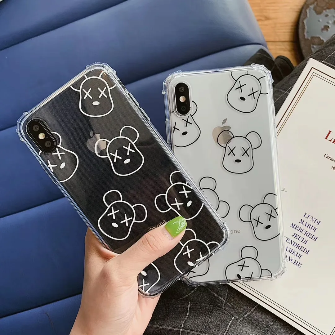 New Cartoon Tide brand violence bear phone case For iphone X XR XS MAX 6 s 7 8 plus cute simple couple clear soft TPU back cover |