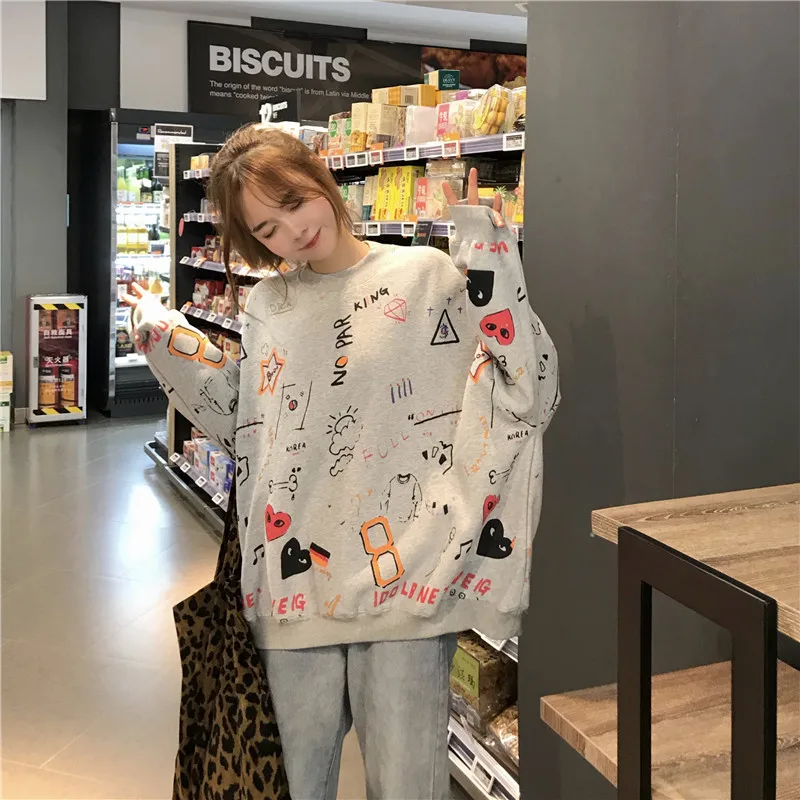 Женские кофты японский Harajuku Ulzzang с принтом граффити рукав летучая мышь Толстовка Женская Корейская Kawaii одежда для женщин