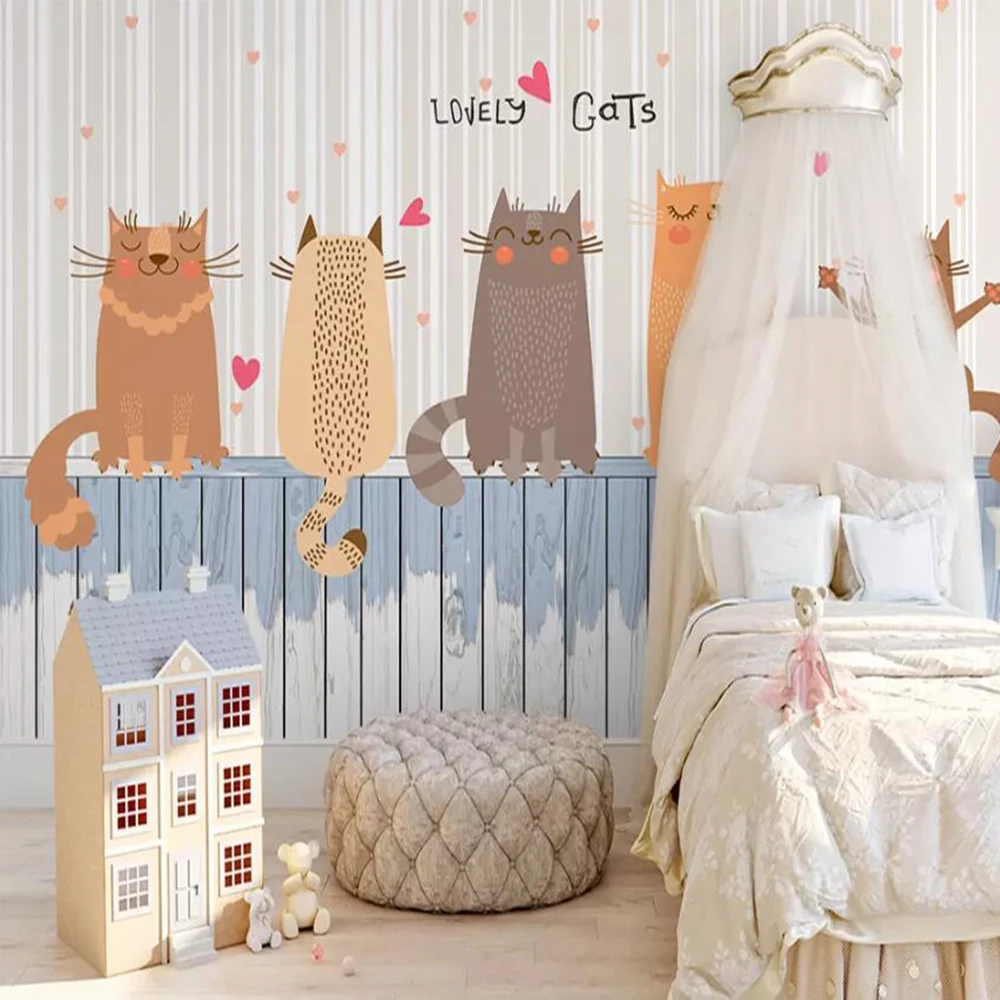 

Drop Shipping Custom 3D Wallpaper Mural Hand-painted Nordic Fresh Cat Children's Room Sofa Background Wall Decoration Wallpaper