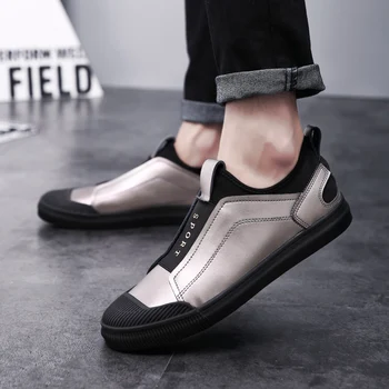 

Hot Sale Leather Shoes Men Elastic Band Casual Footwear Mens Spring/Autumn Casual Shoes For Youth Brand Men Fashion Sneakers