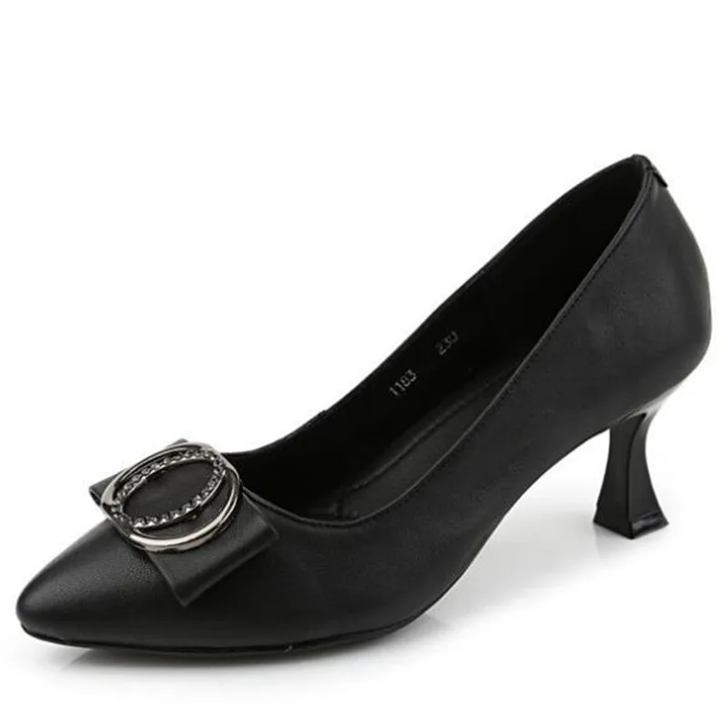 

ZXRYXGS Top Cowhide Pointed Women High Heel Shoes Women Shoes Elegant Bow Rhinestone Fashion Shoes Wild Fine Heel Leather Shoes
