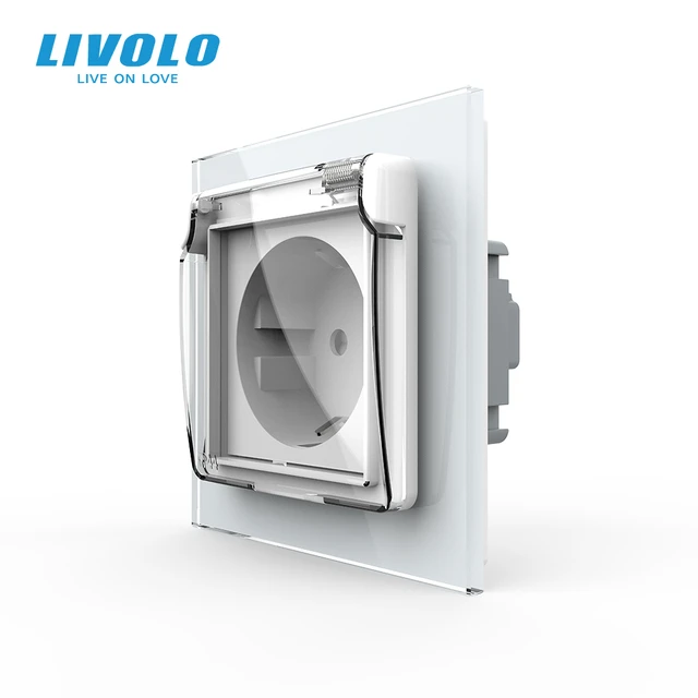 Livolo – Enchufe de pared con panel de vidrio y tapa. C7C1EUWF-11, Toma de  corriente de