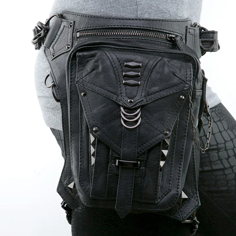Fashion Outdoor Tassel Rivet Men Gothic Steampunk Waist Bag with Men Single Shoulder Crossbody Bags Holder Messenger Bags