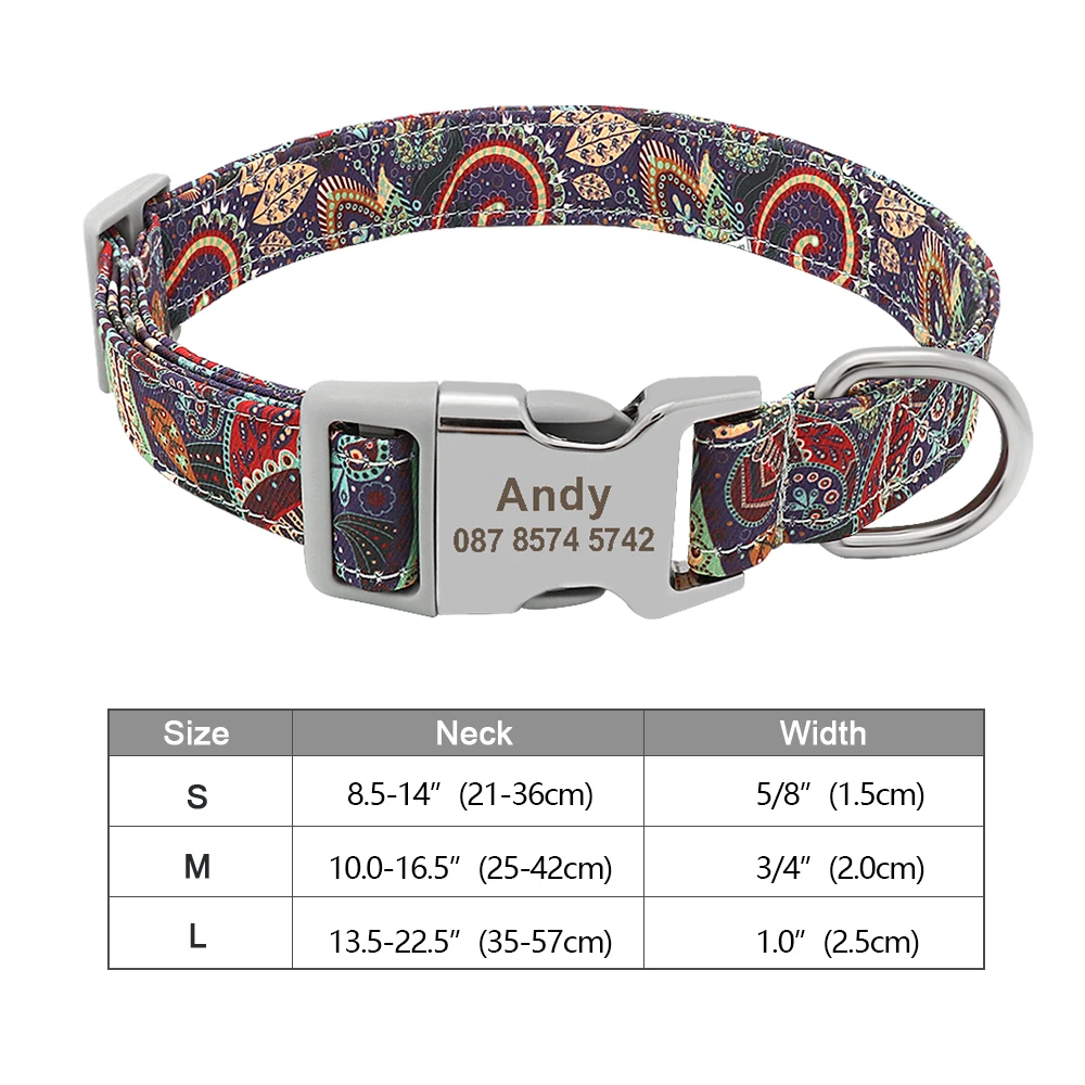 Personalized Dog Accessories Collar Nylon Printed Pet Puppy Collar Dog ID Collars Free Engraved ID for Small Medium Large Dogs 