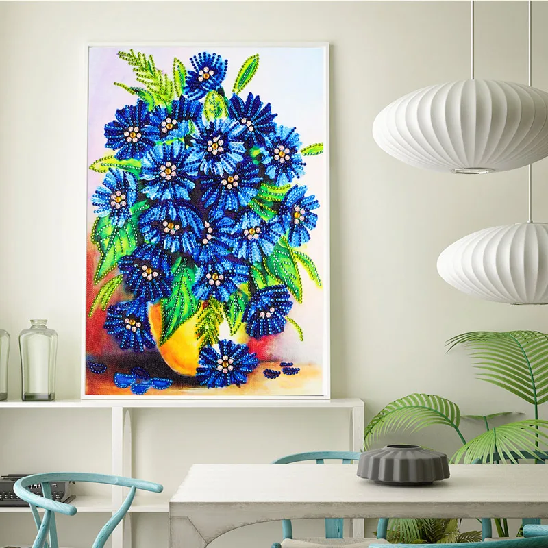 DIY 5D Diamond Painting Blue Daisy Flowers Embroidery Art Dotz Gem Paint Bead Crystal Rhinestone Drill Picture Kits for Adults (7)
