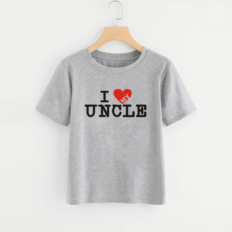 Детская футболка с надписью «I Love My Uncle And Aunt» летняя хлопковая футболка с короткими рукавами и круглым вырезом Повседневная футболка для маленьких мальчиков и девочек детская одежда
